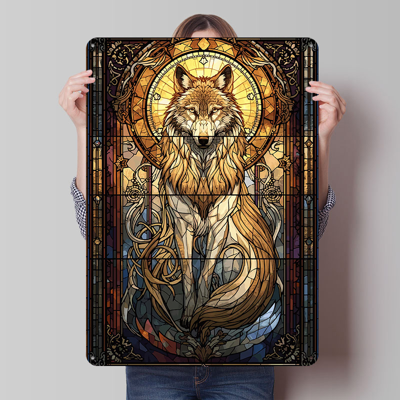 Retro Gaming Bar - Stained Glass Wolf Poster Customized Vintage
