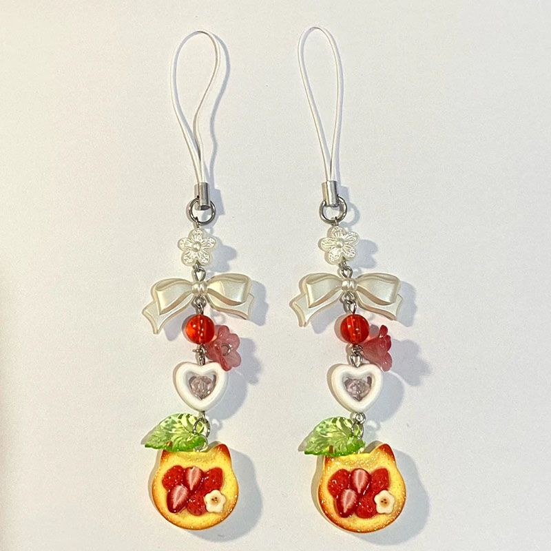 Retro Gaming Keychain - Handmade strawberry toast beads phone charm
