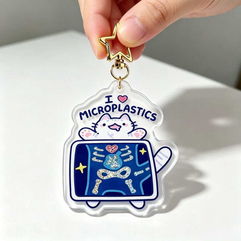 I Love Microplastics Cat Acryl - Retro Gaming Keychain 评论和价格