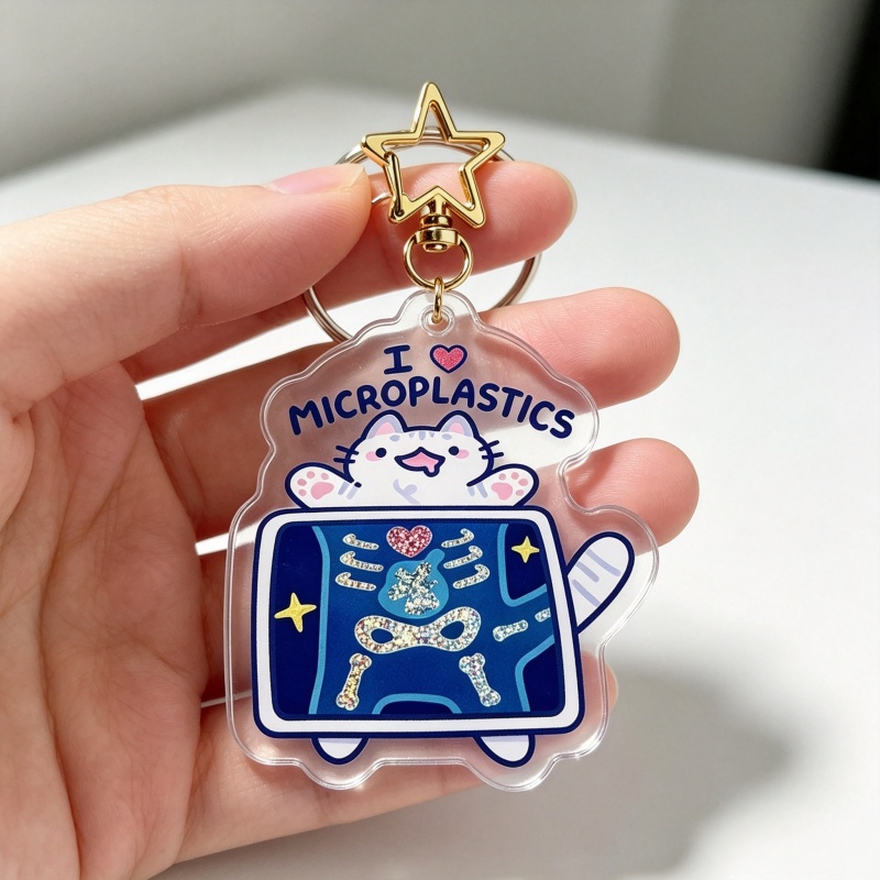 I Love Microplastics Cat Acryl - Retro Gaming Keychain 评论和价格