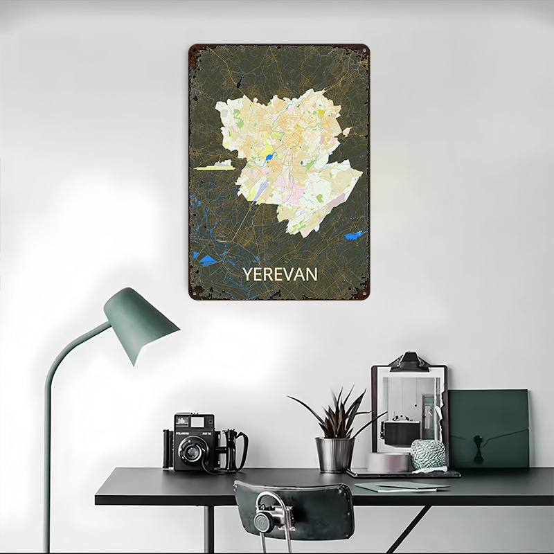 Yerevan City Map Tinplate Post - Retro Gaming Bar 评论和价格