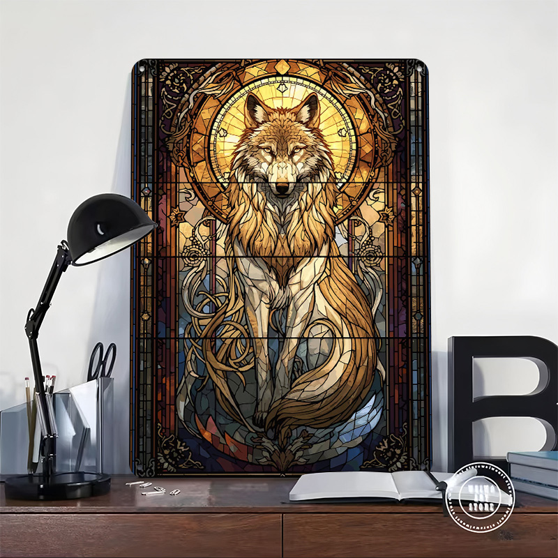Stained Glass Wolf Poster Cust - Retro Gaming Bar 评论和价格