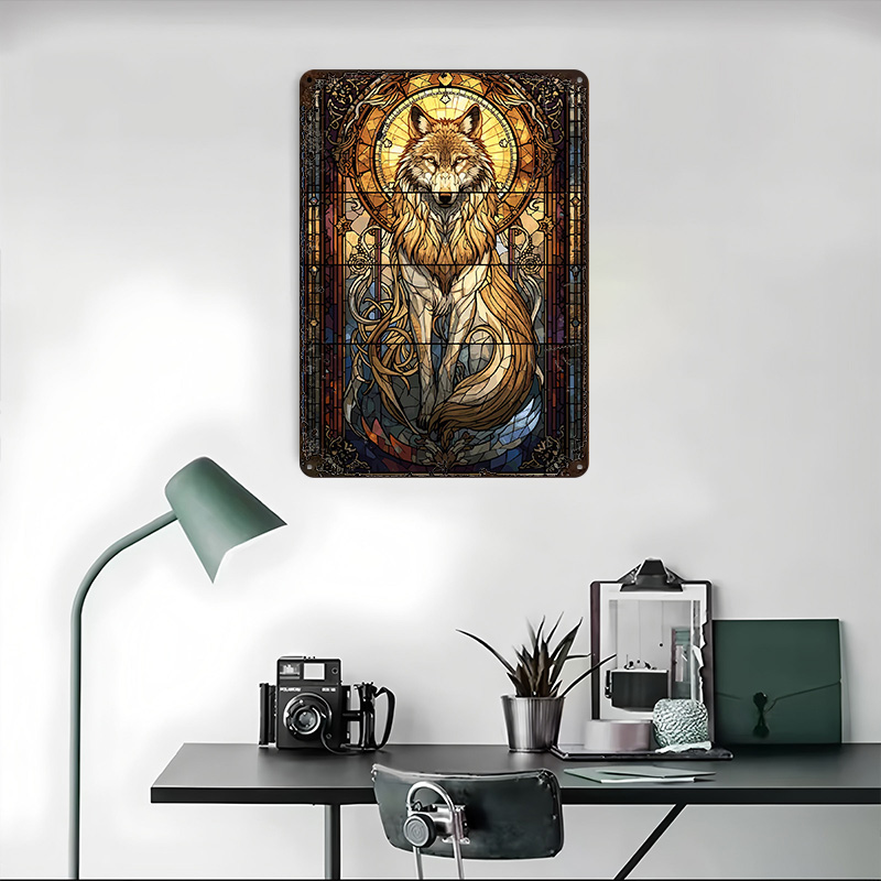 Stained Glass Wolf Poster Cust - Retro Gaming Bar 评论和价格