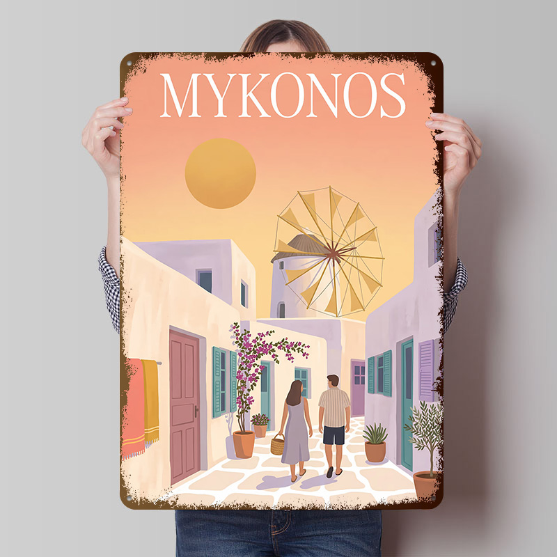 Mykonos Greece Metal Poster Cu - Retro Gaming Bar 评论和价格