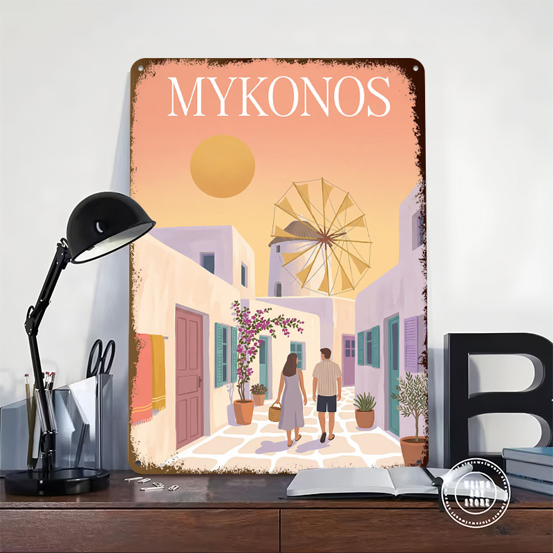 Mykonos Greece Metal Poster Cu - Retro Gaming Bar 评论和价格
