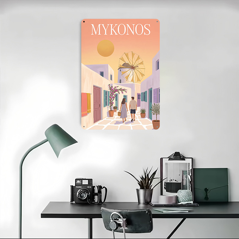 Mykonos Greece Metal Poster Cu - Retro Gaming Bar 评论和价格